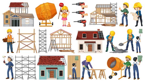 Set of construction site objects illustration - Vector, Image