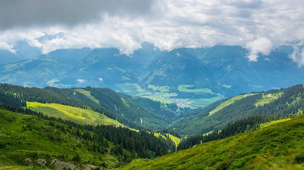 View of the alps along the famous hiking trail Pinzgauer spaziergang near Zell am See, Salzburg region, Austria. - Photo, Image