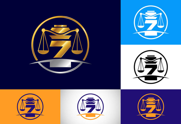 Initial Z monogram alphabet with law scale sign symbol. Law office vector logo design template - ベクター画像