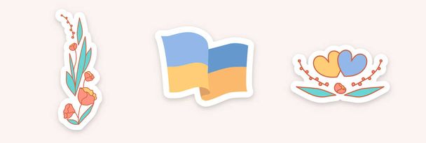 Stickers ter ondersteuning van Oekraïne, Oekraïne concept pictogrammen ingesteld. Vectorillustratie - Vector, afbeelding