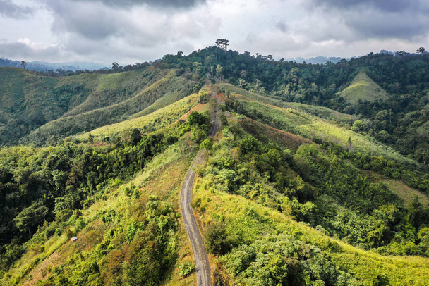 Aerial view of Curvy road number 3 in the mountain of Pua district, Nan province, Thailand - Фото, изображение