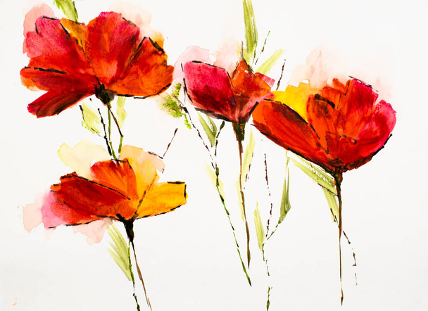 Abstract painting bright flowers. original handmade. Watercolor painting. impressionism style, color texture, paint strokes, art background. Modern Art. - Фото, зображення