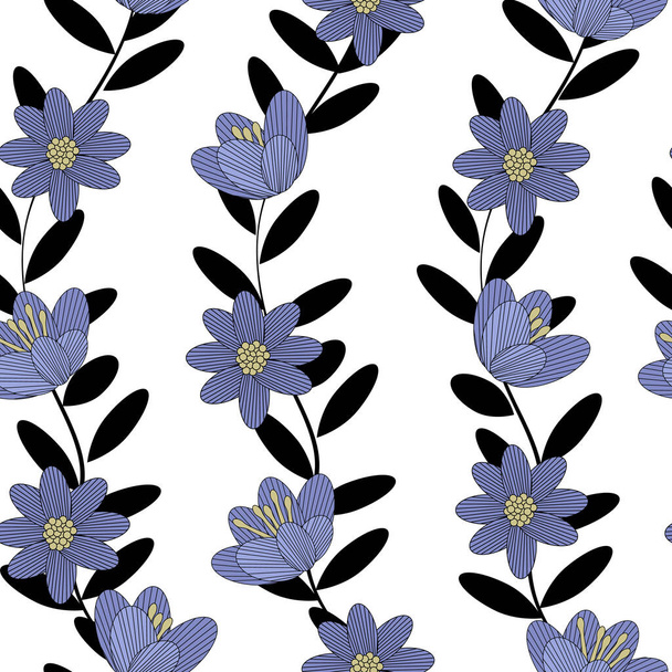 Seamless pattern with flowers. Spring flower. Seamless wallpaper with purple flowers. Vintage style vector illustration. - Vektor, kép