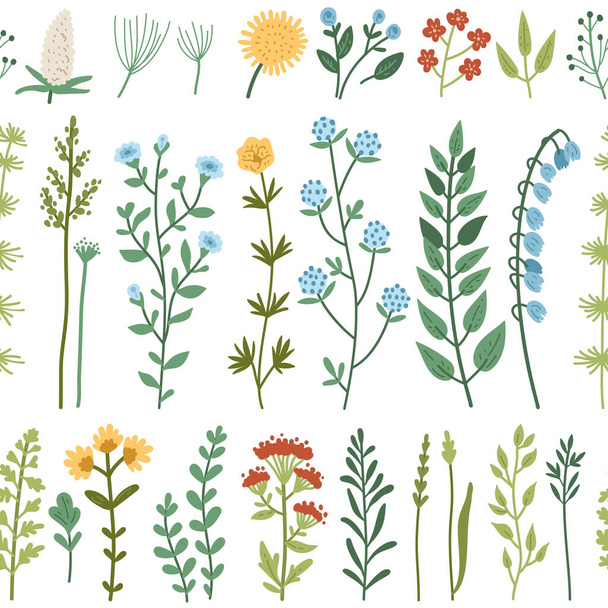 Vektornahtloses Muster mit Wildblumen und Gras - Vektor, Bild