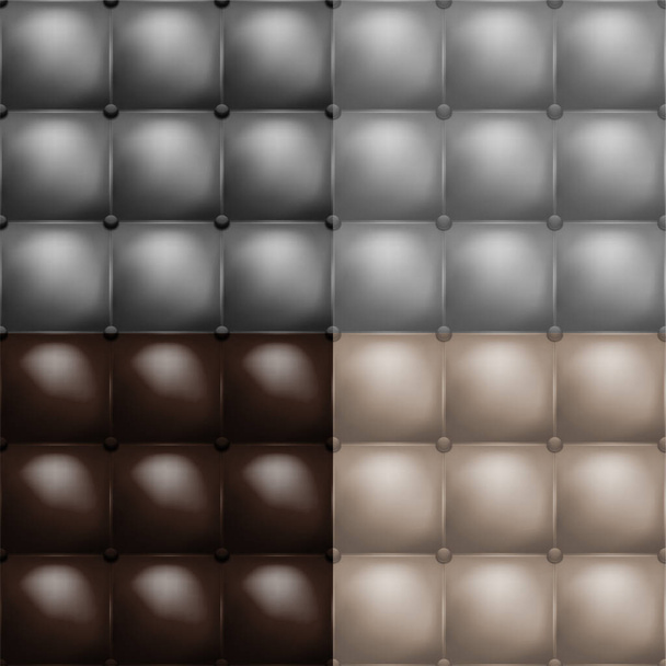 Sofá de cuero abotonado brillante colorido o textura patrón de simetría de tapicería de silla. Marrón, negro y gris. Fondo vector de lujo. - Vector, Imagen