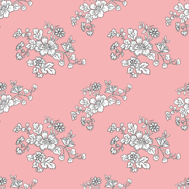 Line Art Style Vintage Wallpaper Seamless Patterns of Flowers and Leaves Floral Style - Foto, Imagen