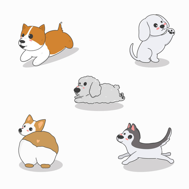 Feliz pequeño lindo perro de dibujos animados, conjunto premium - Vector, imagen
