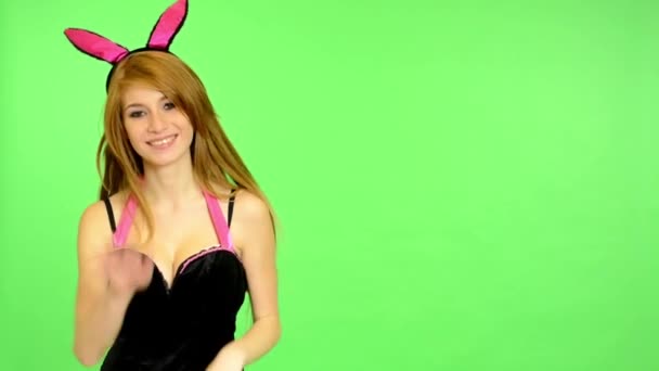 Young erotic woman - green screen - portrait - sexy flirting model - studio - woman waves - Footage, Video