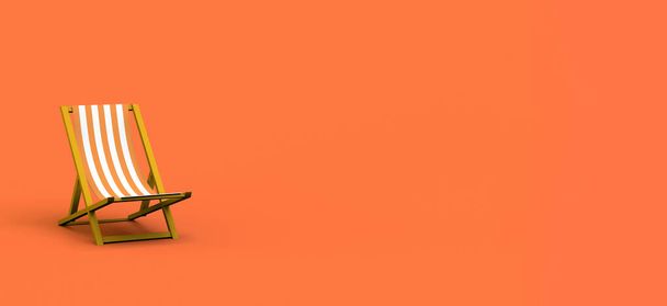 Skládací plážové křeslo na pastelově oranžovém pozadí. Letní a prázdninový koncept. 3D ilustrace. - Fotografie, Obrázek