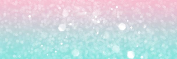 Pink and blue sparkling glitter bokeh background, banner texture. Abstract defocused lights header. Wide screen wallpaper. Panoramic web banner with copy space for design - Fotó, kép