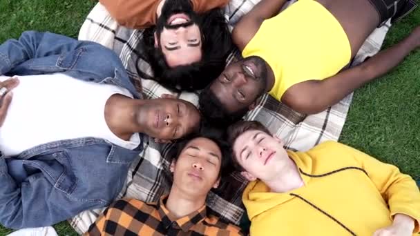 groupe d'amis masculins de genres différents, multiracial couché, homme non-vinaire - Séquence, vidéo
