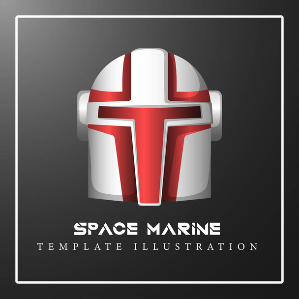 Realistic mandalorian star wars red and white space marine helmet. Modern futuristic gradient design template with text. - Wektor, obraz