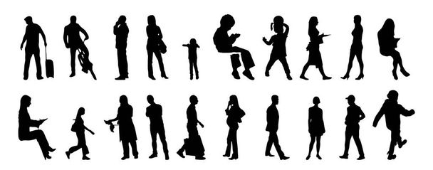 Vector silhouettes, Outline silhouettes of people, Contour drawing, people silhouette, Icon Set Isolated, Silhouette of sitting people, Architectural set - Vector, Image