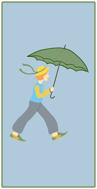 Illustration of young girl with green umbrella - Fotó, kép