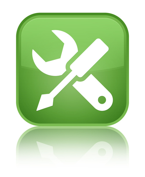 Instellingen pictogram glanzende groene weerspiegeld vierkante knop - Foto, afbeelding
