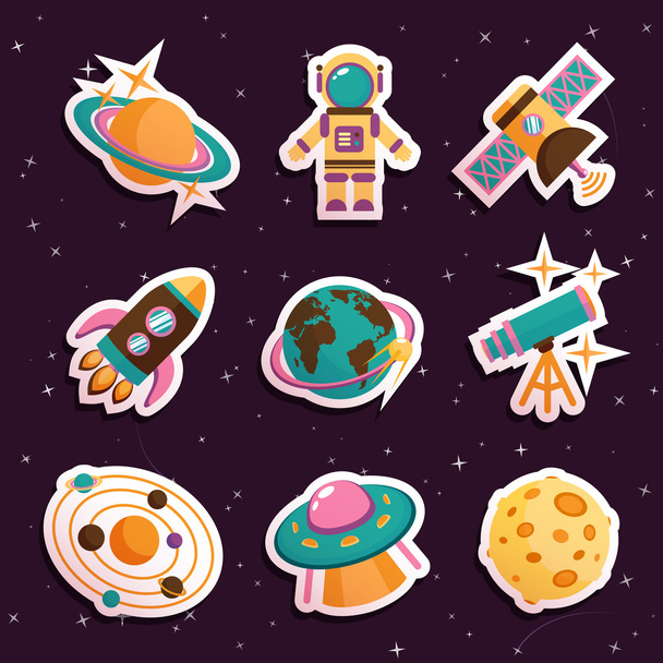 Space stickers set - Vector, Image