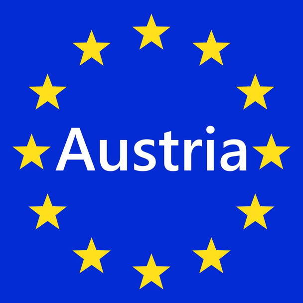 Bandiera dell'Unione europea con l'Austria. Bandiera UE. Paese di frontiera segno dell'Austria. Illustrazione vettoriale. - Vettoriali, immagini