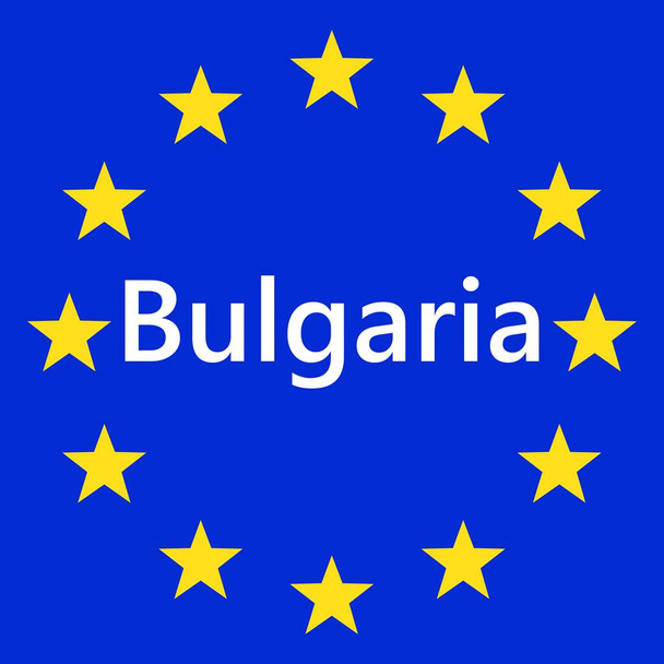 Bandiera dell'Unione europea con la Bulgaria. Bandiera UE. Paese di frontiera segno della Bulgaria. Illustrazione vettoriale. - Vettoriali, immagini