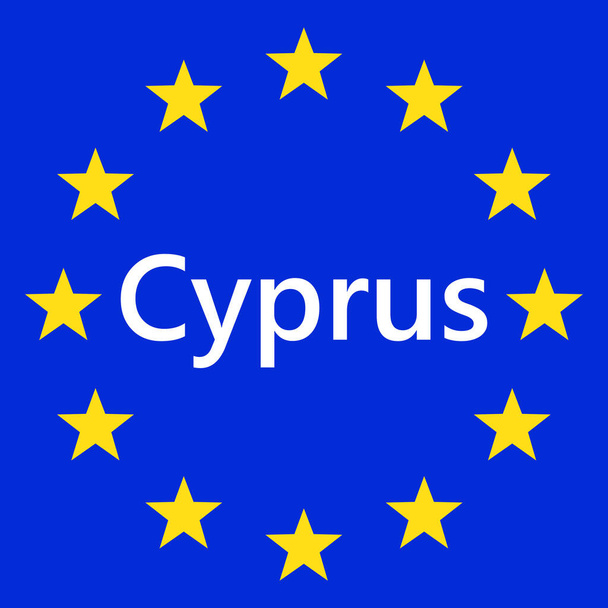 Flag of European Union with Cyprus. EU Flag. Country border sign of the of Cyprus. Vector illustration. - Vetor, Imagem