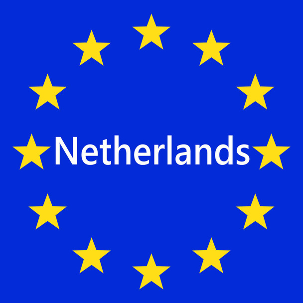 Flag of European Union with Netherlands. EU Flag. Country border sign of the of Netherlands. Vector illustration. - Vektör, Görsel