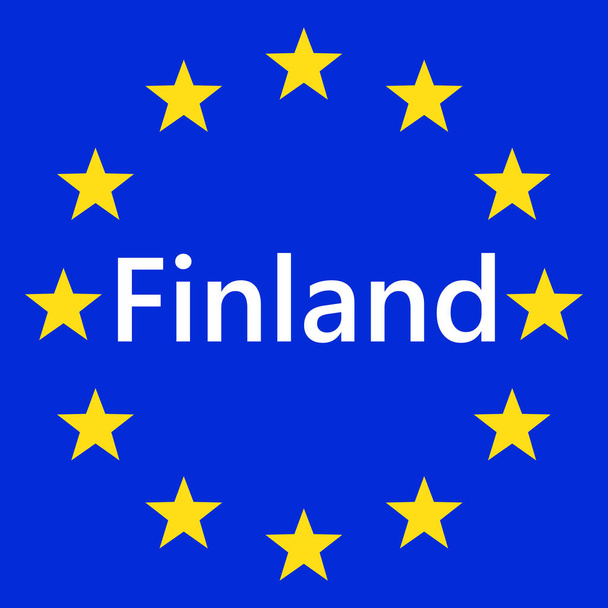 Bandiera dell'Unione europea con la Finlandia. Bandiera UE. Paese di frontiera segno della della Finlandia. Illustrazione vettoriale. - Vettoriali, immagini