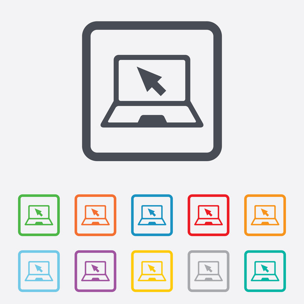 laptop aláírás ikonra. notebook pc kurzor szimbólum - Vektor, kép