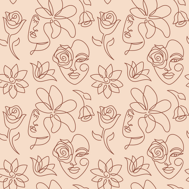 Seamless pattern with a face in a modern style.  - Vector, Imagen