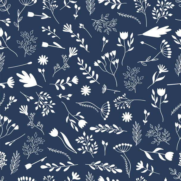 Seamless pattern with hand drawn flowers. Cute floral background. Texture for wrapping, fabric, textile, wallpaper. Vector illustration - Vecteur, image