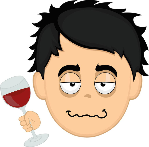 Vector illustration of the face of a drunk cartoon man with a glass of wine in his hand - Vektori, kuva
