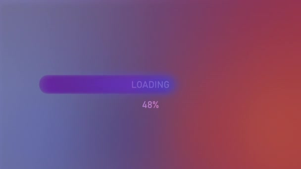 Rood violette achtergrond. De heldere lijn waarlangs de download in abstractie loopt in percentages waar het uiteindelijke cijfer honderd is. - Video