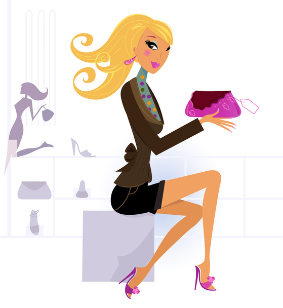 Beautiful happy blond woman shopping bag at the mall - Vector, Image