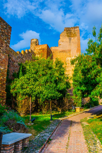 view of a tower of the alcazaba fortress in malaga - Fotoğraf, Görsel