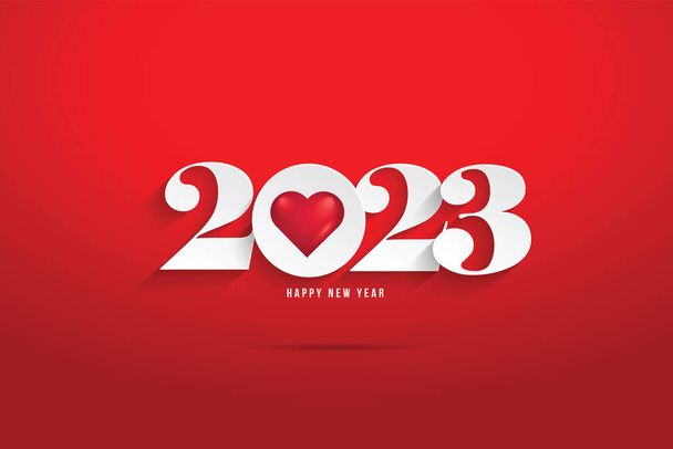 Feliz año nuevo 2023 números blancos estilo de corte de papel en un vector de fondo rojo ilustración  - Vector, imagen
