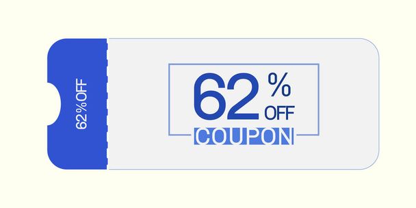 62% off coupon vector.Sixty two percent discount coupon. Blue and gray colors.  Perforated coupon. White background. - Vektör, Görsel