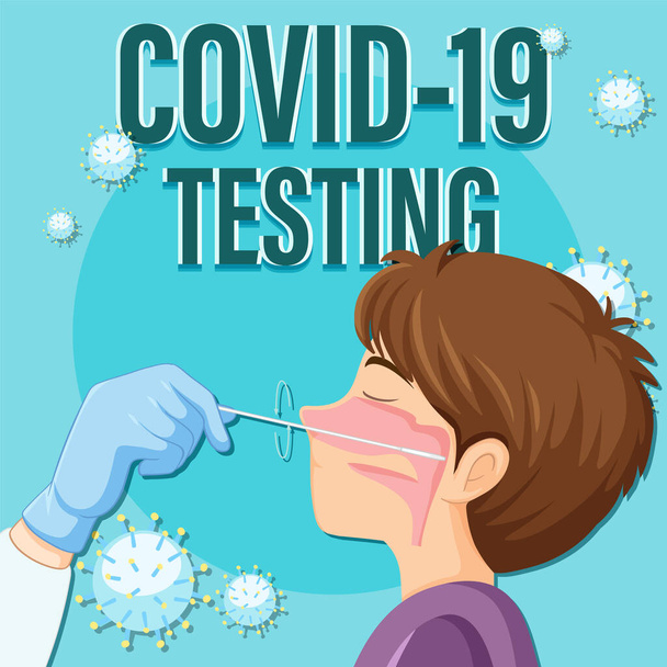 Covid 19 testen met antigeen testkit illustratie - Vector, afbeelding