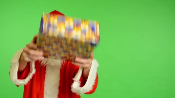 Santa claus - green screen - studio - santa claus offering a gift - Felvétel, videó