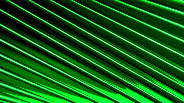 Abstract 3D parallel groene strepen bewegen op een zwarte achtergrond, naadloze lus. Beweging. Diagonale beweging van rechte lijnen. - Video