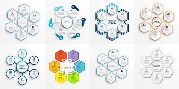 Set vector infographic template with 3D paper label, integrated circles. Business concept set with 6 options. For content, diagram, flowchart, steps, parts, timeline infographics, workflow, chart.  - Vektor, obrázek