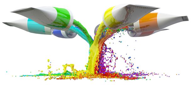 Colorful splashes of paint isolated on white - Photo, Image