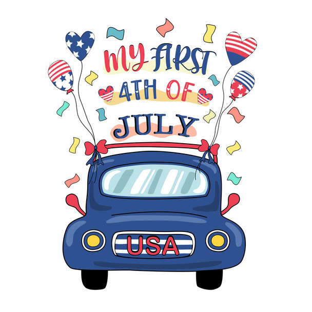 4th of july, quotes vector collection designed in doodle style, red, white, blue tones for decoration, card, t shirt design, bag, fabric patterns, gift, scrapbook and more. - Vektor, kép