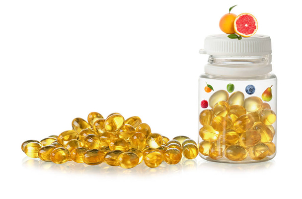 Bottiglia di vitamine sane su sfondo bianco - Foto, immagini