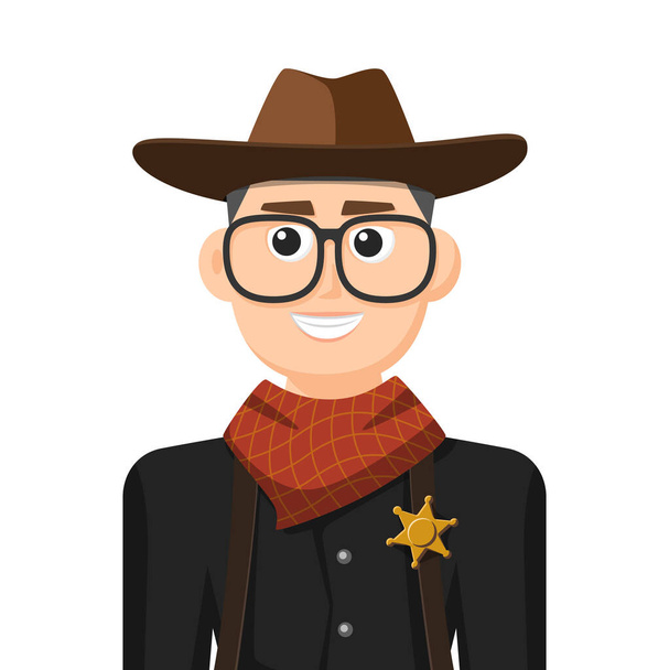 Cowboy im einfachen flachen Vektor, persönliches Profil-Symbol oder Symbol, Menschen-Konzept-Vektor-Illustration. - Vektor, Bild