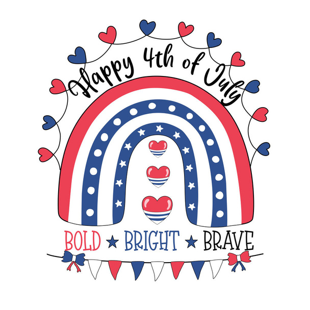 4th of july, quotes vector collection designed in doodle style, red, white, blue tones for decoration, card, t shirt design, bag, fabric patterns, gift, scrapbook and more. - Vetor, Imagem