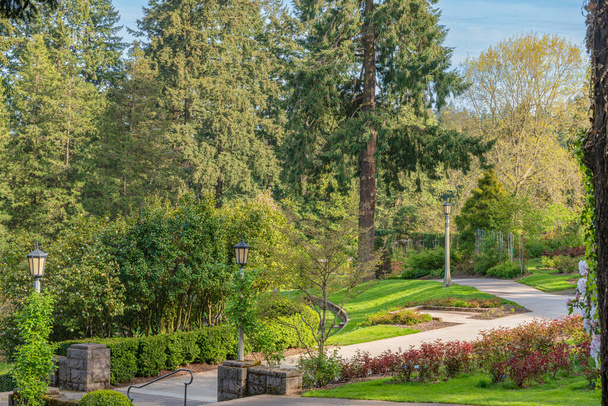Washington park grounds garden in Spring colors Portland Oregon.  - Zdjęcie, obraz