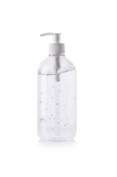 Алкогольний гель для рук, пляшка санітару ізольована на білому тлі
 - Фото, зображення