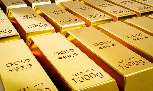 Gold bar 999.9  in forex trading Popular in the investment of investors during various crises of the world like war. 3D rendering. - Fotografie, Obrázek