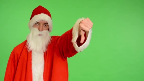 Santa claus - πράσινη οθόνη - studio - Άγιος Βασίλης προβολή αντίχειρες σε διαφωνία - Πλάνα, βίντεο