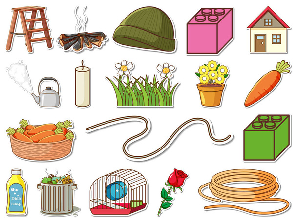 Sticker set of mixed daily objects illustration - Vettoriali, immagini