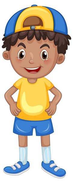 Little boy in blue shorts illustration - Vector, Image