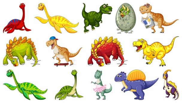 Многие динозавры на белом фоне
 - Вектор,изображение